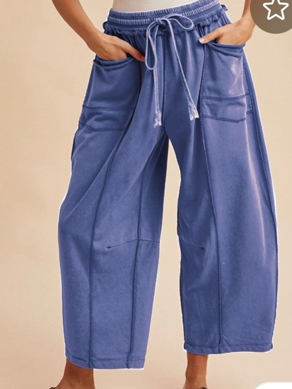 Women's Wide-Leg Drawstring Pants in Dusty Blue
